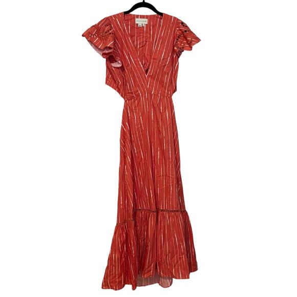 Sachin & Babi Orange White 100% Cotton Georgia Flutter Midi Dress Size 8 - Picture 4 of 8